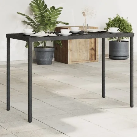 Mesa de jardín superficie de vidrio ratán PE negro 115x54x74 cm de , Mesas de jardín - Ref: Foro24-365072, Precio: 75,44 €, D...
