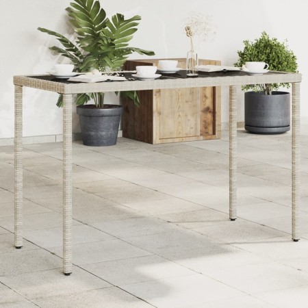 Garden table with light gray PE rattan surface glass top 115x54x74 cm by , Garden tables - Ref: Foro24-365079, Price: 62,13 €...