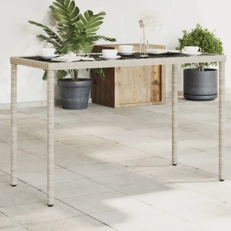Garden table with light gray PE rattan surface glass top 115x54x74 cm by , Garden tables - Ref: Foro24-365079, Price: 74,35 €...