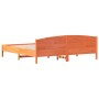 Bed frame with wax brown pine wood headboard 200x200 cm by , Beds and slatted bases - Ref: Foro24-3216190, Price: 233,07 €, D...
