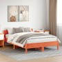 Bed frame with wax brown pine wood headboard 150x200 cm by , Beds and slatted bases - Ref: Foro24-3216199, Price: 206,33 €, D...