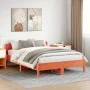 Bed frame with wax brown pine wood headboard 150x200 cm by , Beds and slatted bases - Ref: Foro24-3216199, Price: 203,72 €, D...