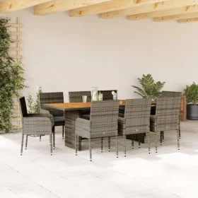 Garten-Essgruppe 9-teilig und graue synthetische Rattankissen von , Gartensets - Ref: Foro24-3213513, Preis: 641,88 €, Rabatt: %