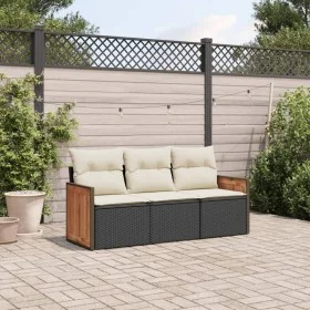 Garden sofa set with cushions 3 pieces black synthetic rattan by , Garden sets - Ref: Foro24-3259837, Price: 212,80 €, Discou...