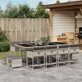 Garten-Essgruppe und Kissen, 13-teilig, hellgraues synthetisches Rattan von , Gartensets - Ref: Foro24-3211343, Preis: 781,97...