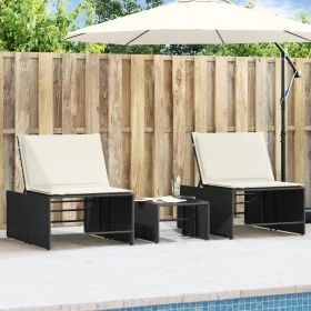 Sun loungers with table 2 units black synthetic rattan by , Loungers - Ref: Foro24-368422, Price: 179,66 €, Discount: %