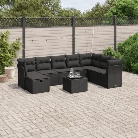 8-teiliges Gartensofa-Set und Kissen aus schwarzem Kunststoff-Rattan. von , Gartensets - Ref: Foro24-3263281, Preis: 555,33 €...