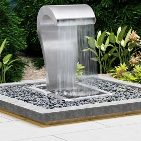Silberner Gartenwasserfall aus Edelstahl 52,4x34,2x82 cm von vidaXL, Brunnen und Wasserfälle - Ref: Foro24-48093, Preis: 451,...
