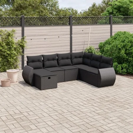Set de comedor de jardín 7 pzas y cojines ratán sintético negro de , Conjuntos de jardín - Ref: Foro24-3264141, Precio: 490,6...