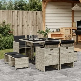 Garden dining set 9 pieces with light gray synthetic rattan cushions by , Garden sets - Ref: Foro24-3210599, Price: 509,28 €,...