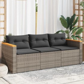 3-Sitzer-Gartensofa mit grauen synthetischen Rattankissen von , Outdoor-Sofas - Ref: Foro24-365830, Preis: 227,17 €, Rabatt: %