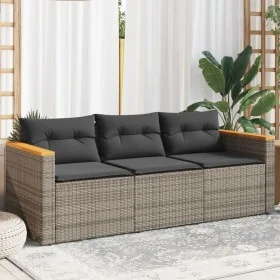 3-Sitzer-Gartensofa mit grauen synthetischen Rattankissen von , Outdoor-Sofas - Ref: Foro24-365830, Preis: 275,17 €, Rabatt: %