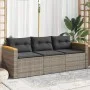 Sofá de jardín de 3 plazas con cojines ratán sintético gris de , Sofás de exterior - Ref: Foro24-365830, Precio: 274,85 €, De...