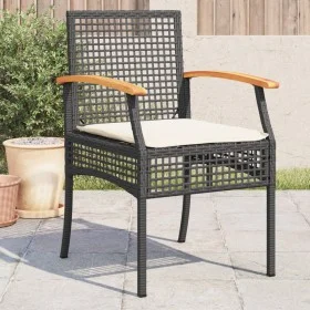 Gartenstühle mit Kissen, 4 Stück, schwarzes PE-Rattan und Akazienholz von , Gartenstühle - Ref: Foro24-366251, Preis: 224,31 ...