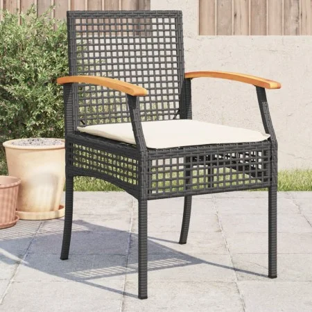 Sillas de jardín con cojín 4 uds ratán PE negro y madera acacia de , Sillas de jardín - Ref: Foro24-366251, Precio: 223,95 €,...