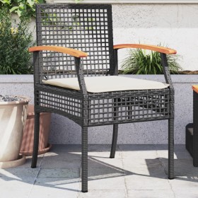 Sillas de jardín con cojín 2 uds ratán PE negro y madera acacia de , Sillas de jardín - Ref: Foro24-366247, Precio: 104,75 €,...