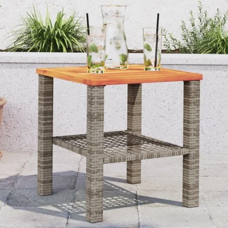 Gartentisch aus synthetischem Rattan, graues Akazienholz, 40 x 40 x 42 cm von , Gartentische - Ref: Foro24-366264, Preis: 49,...