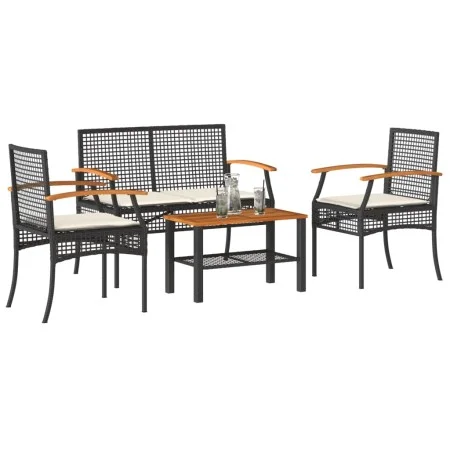 Gartenset mit Kissen 4-teilig aus schwarzem synthetischem Rattan von , Gartensets - Ref: Foro24-366266, Preis: 227,07 €, Raba...