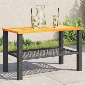 Gartentisch aus synthetischem Rattan, Akazienholz, schwarz, 70 x 38 x 42 cm von , Gartentische - Ref: Foro24-366270, Preis: 6...