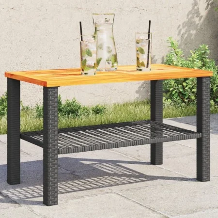 Garden table synthetic rattan black acacia wood 70x38x42 cm by , Garden tables - Ref: Foro24-366270, Price: 67,30 €, Discount: %