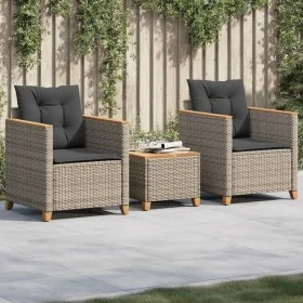 Table and chairs with cushions 3 pieces PE rattan gray acacia wood by , Garden sets - Ref: Foro24-366314, Price: 227,67 €, Di...