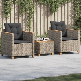 Tisch und Stühle mit Kissen 3 Stück PE Rattan graues Akazienholz von , Gartensets - Ref: Foro24-366314, Preis: 198,91 €, Raba...
