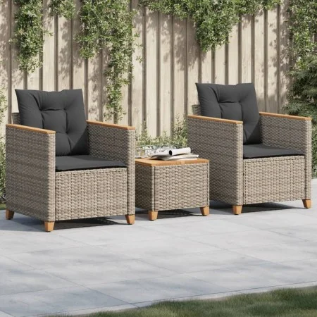 Tisch und Stühle mit Kissen 3 Stück PE Rattan graues Akazienholz von , Gartensets - Ref: Foro24-366314, Preis: 227,67 €, Raba...