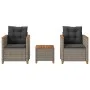 Tisch und Stühle mit Kissen 3 Stück PE Rattan graues Akazienholz von , Gartensets - Ref: Foro24-366314, Preis: 227,67 €, Raba...