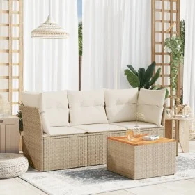 Gartensofa-Set mit Kissen, 4-teilig, beiges synthetisches Rattan von , Gartensets - Ref: Foro24-3255799, Preis: 262,76 €, Rab...