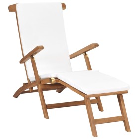 Sun lounger with cream white cushion solid teak wood by vidaXL, Loungers - Ref: Foro24-47408, Price: 231,33 €, Discount: %