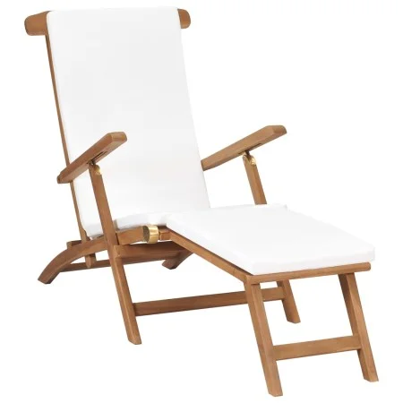 Sun lounger with cream white cushion solid teak wood by vidaXL, Loungers - Ref: Foro24-47408, Price: 227,23 €, Discount: %