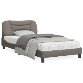 Estructura de cama con cabecero de tela gris taupe 100x200 cm