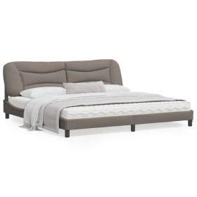 Estructura de cama con cabecero de tela gris taupe 200x200 cm