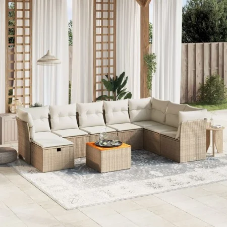 Set de sofás de jardín 9 pzas con cojines ratán sintético beige by , Garden sets - Ref: Foro24-3264761, Price: 595,89 €, Disc...