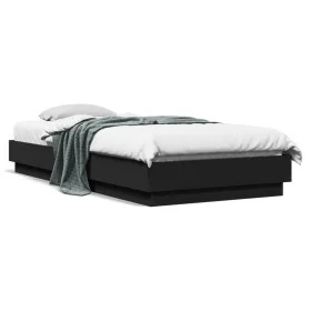 Black engineered wood bed frame 90x200 cm by , Beds and slatted bases - Ref: Foro24-839603, Price: 89,75 €, Discount: %
