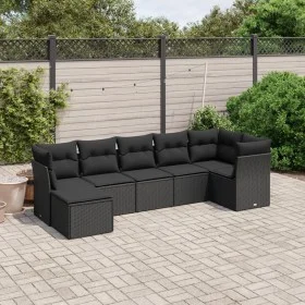 Set de comedor de jardín 7 pzas y cojines ratán sintético negro by , Garden sets - Ref: Foro24-3263191, Price: 458,36 €, Disc...