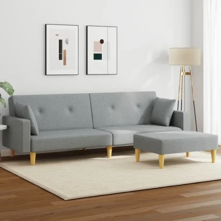 Sofá cama de 2 plazas con taburete tela gris claro by , Sofas - Ref: Foro24-3216240, Price: 338,11 €, Discount: %
