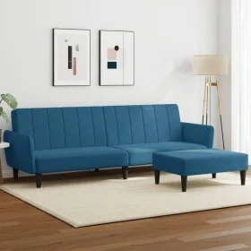 Sofá cama de 2 plazas con taburete terciopelo azul de , Sofás - Ref: Foro24-3216249, Precio: 325,94 €, Descuento: %