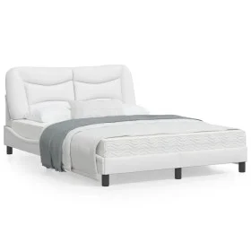 White synthetic leather headboard bed frame 140x190 cm by , Beds and slatted bases - Ref: Foro24-3207996, Price: 230,88 €, Di...