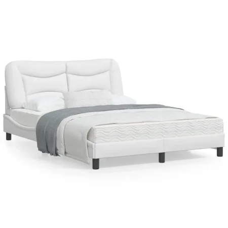 White synthetic leather headboard bed frame 140x190 cm by , Beds and slatted bases - Ref: Foro24-3207996, Price: 230,88 €, Di...