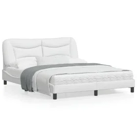 White synthetic leather headboard bed frame 160x200 cm by , Beds and slatted bases - Ref: Foro24-3208010, Price: 254,52 €, Di...