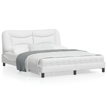 Estructura de cama cabecero cuero sintético blanco 160x200 cm de , Camas y somieres - Ref: Foro24-3208010, Precio: 254,50 €, ...