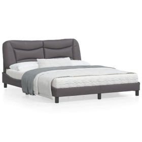 Bed frame with headboard gray synthetic leather 160x200cm by , Beds and slatted bases - Ref: Foro24-3208012, Price: 256,67 €,...