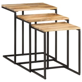 Mesas apilables 3 piezas madera maciza de acacia