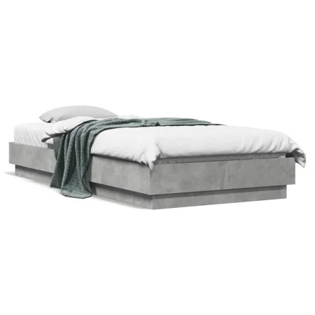 Concrete gray bed frame with LED lights 100x200 cm by , Beds and slatted bases - Ref: Foro24-839507, Price: 106,55 €, Discoun...