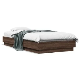 Bed frame with LED lights brown oak 90x190 cm by , Beds and slatted bases - Ref: Foro24-839545, Price: 101,87 €, Discount: %
