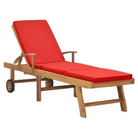 Solid teak wood sun lounger with red cushion by vidaXL, Loungers - Ref: Foro24-48026, Price: 218,25 €, Discount: %