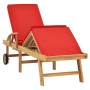 Solid teak wood sun lounger with red cushion by vidaXL, Loungers - Ref: Foro24-48026, Price: 237,39 €, Discount: %