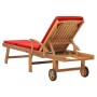 Solid teak wood sun lounger with red cushion by vidaXL, Loungers - Ref: Foro24-48026, Price: 237,39 €, Discount: %