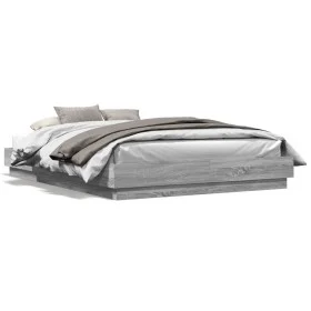 Bed frame with LED lights Sonoma gray 160x200 cm by , Beds and slatted bases - Ref: Foro24-3209784, Price: 187,21 €, Discount: %